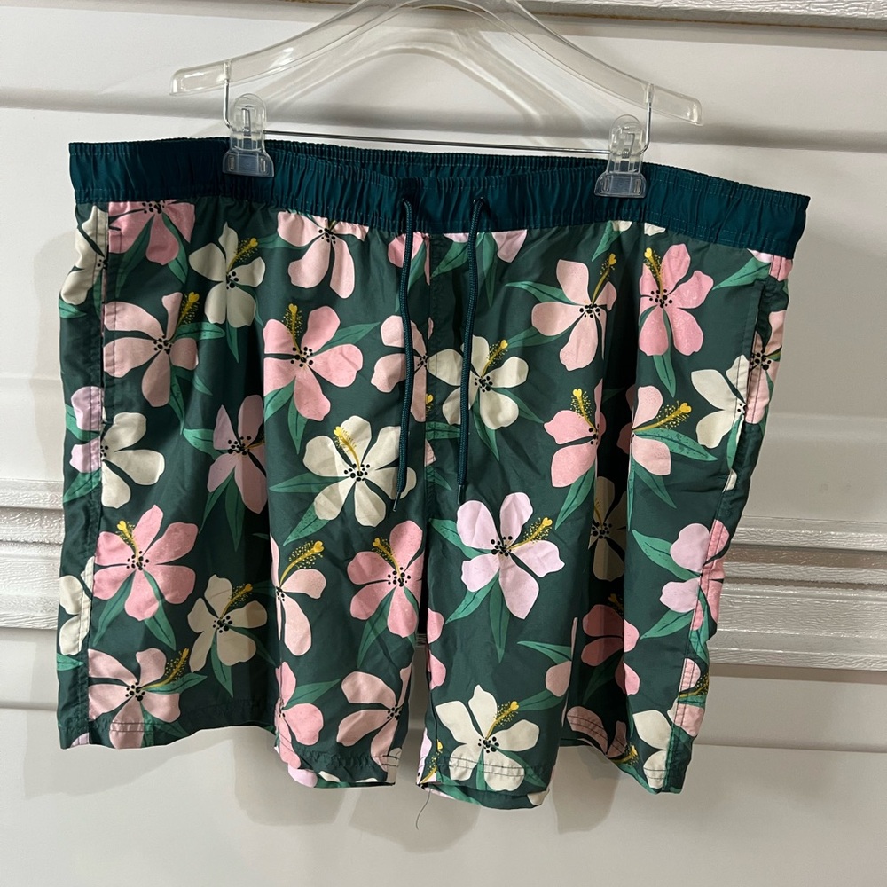 MAD Engine Floral Swim Trunks - Teal and Pink XXL